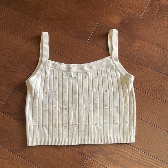Pointelle Ribbed Knit Beige Crop Top - Picture 5 of 5